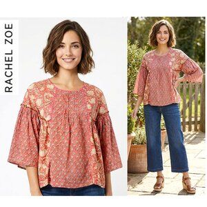 RACHEL ZOE - Boho pink cotton floral blouse